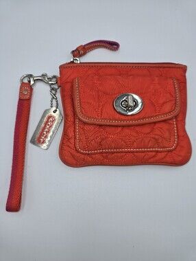 COACH Quilted Turnlock Wristlet - Orange with Pink Accent *please READ*